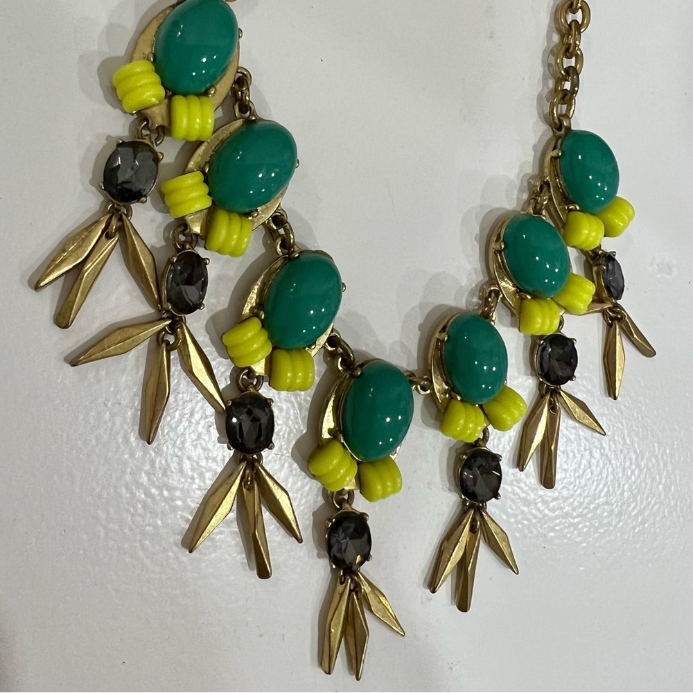 J. Crew Green Opalescent Dangle Necklace